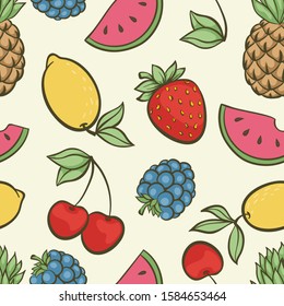 Beautiful seamless pattern with cute doodle fruits sketch. Hand drawn trendy background. design background greeting cards, invitations, fabric and textile.