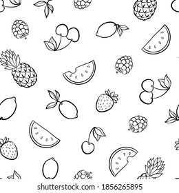 Beautiful seamless pattern with cute doodle fruits sketch. Hand drawn trendy background. design background greeting cards, invitations, fabric and textile