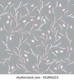 Beautiful seamless pattern with cute  flowers and leaves on grey background. Perfect for background, greeting cards and invitations to the day of the wedding, birthday and more designs.