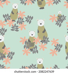 beautiful seamless pattern of cute koala and flower leaf