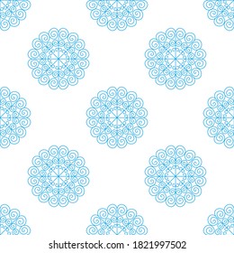 
Beautiful seamless pattern of cute snowflakes on a white background. Winter elements in a flat style for cards, wrapping paper, fabric, wallpaper and more. Stock vector illustration for design