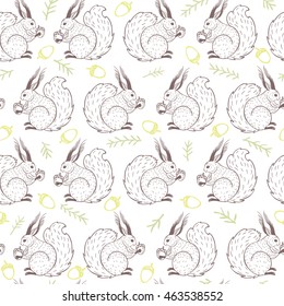beautiful seamless pattern with cute and sweet squirrels. vector illustration