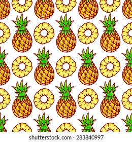 Beautiful seamless pattern with cute yellow pineapple