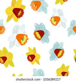 beautiful seamless pattern with daffodils painted on a computer on a white background. isometric 3d
