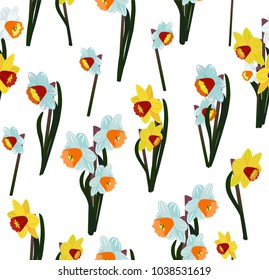 beautiful seamless pattern with daffodils painted on a computer on a white background