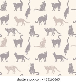 Beautiful seamless pattern with dark and light cats. Stylish vector illustration