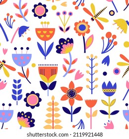 Beautiful seamless pattern for decorative design. Vector abstract paper cut flowers illustration. Nature trendy design. Colorful paper texture background. Birthday greeting design.