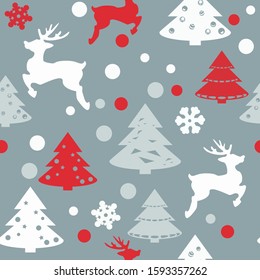 Beautiful seamless pattern with deer and snowflakes. Winter banner background for Christmas or New Year design. Eps 10