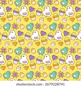 beautiful Seamless pattern design, with but, egg, love and flowers