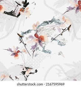 Beautiful seamless pattern design with floral and geometric, in abstract and elegant style. Design for accessories Hijab, kerchief, bandana, fabric, fashion, shawl, and wallpaper