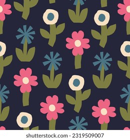 Beautiful seamless pattern with different Flowers. Vector Floral texture. Cut Out modern flowers. Natural background perfect for prints, wrapping paper, stationery and branding 