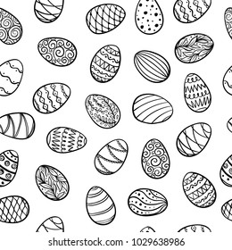 Beautiful seamless pattern of doodle easter eggs Isolated sketch. design background greeting cards and invitations to the Easter.