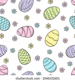 Beautiful seamless pattern of doodle easter eggs Isolated sketch. design background greeting cards and invitations to the Easter.