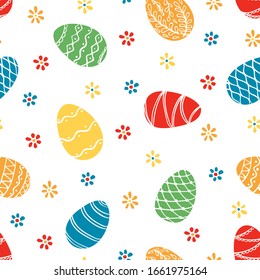 Beautiful seamless pattern of doodle easter eggs. design background greeting cards and invitations to the Easter