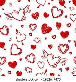 beautiful seamless pattern with doodle sketch heart. design for holiday greeting card and invitation of the wedding, Valentine's day and Happy love day