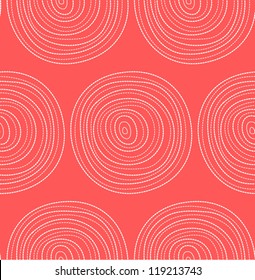 Beautiful seamless pattern with dotted circles. Vector Illustration. Red background with hand drawn circles.