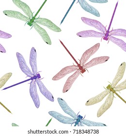 Beautiful seamless pattern with Dragonflies. Vector illustration.