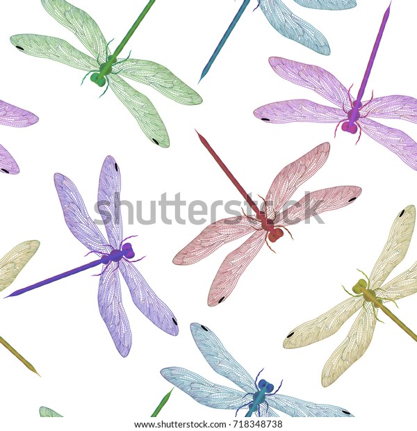 Beautiful Seamless Pattern Dragonflies Vector Illustration Stock Vector ...