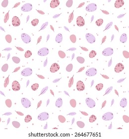 Beautiful seamless pattern. Eggs and feathers