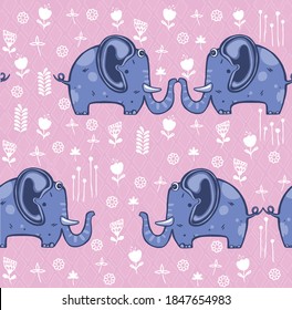Beautiful seamless pattern enamored elephants. animal illustration