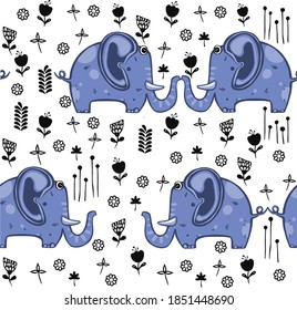 Beautiful seamless pattern enamored elephants. animal illustration