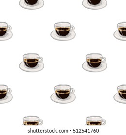 Beautiful seamless pattern with espresso for cafe or coffee-shops. Inspired by variety of coffee beverages. Vector background with isolated elements on white backdrop.