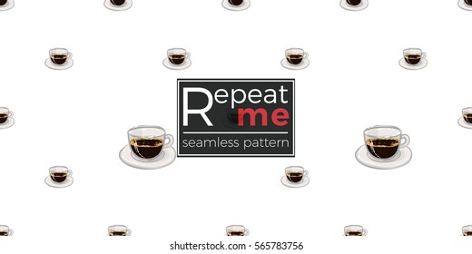 Beautiful seamless pattern with espresso for cafe or coffee-shops. Inspired by coffee beverage. Vector background with isolated elements on white backdrop.