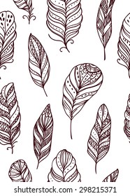 Beautiful seamless pattern with ethnic feathers. 