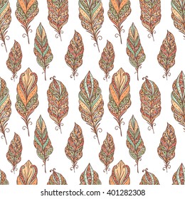 Beautiful seamless pattern with ethnic feathers