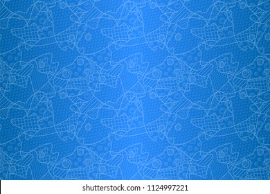 Beautiful seamless pattern with fishes on blue background