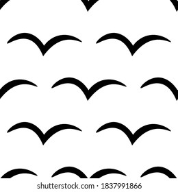 Beautiful seamless pattern with a flock of birds on a white background. Marine items in a flat style.
Stock vector illustration for decor and design, textiles,
wallpaper, wrapping paper