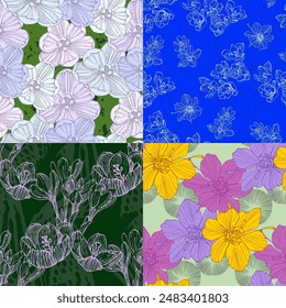 Hermoso patrón sin fisuras. Fondo floral con cruces dibujados a mano. Impresión rústica botánica para el diseño textil, papel, primavera y verano, Ilustración vectorial