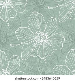 Beautiful seamless pattern. Floral background with hand drawn crocuses. Botanical rustic print for textile, paper, spring and summer design, vector illustration