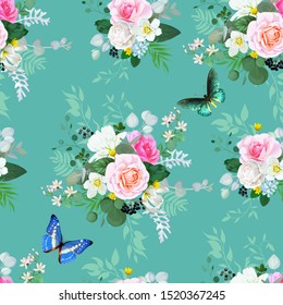 Beautiful  seamless pattern with floral bunches  of roses for spring dress fabric