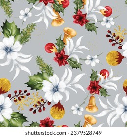 beautiful seamless pattern floral and Christmas ornament