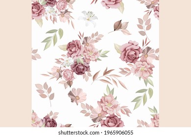  Beautiful seamless pattern beautiful flower and leaves Premium Vector