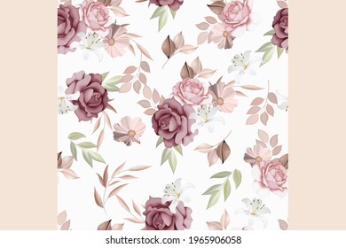  Beautiful seamless pattern beautiful flower and leaves Premium Vector