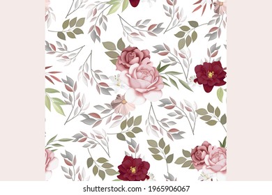 Beautiful seamless pattern beautiful flower and leaves Premium Vector