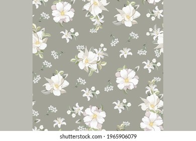  Beautiful seamless pattern beautiful flower and leaves Premium Vector