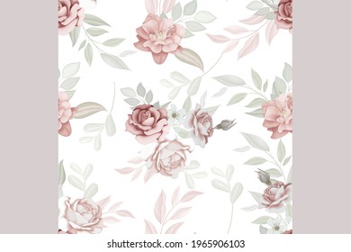  Hermoso patrón impecable hermosa flor y hojas Premium Vector