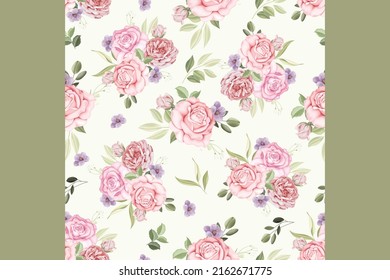  Hermoso patrón impecable hermosa flor y hojas Premium Vector