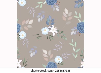  Hermoso patrón impecable hermosa flor y hojas Premium Vector