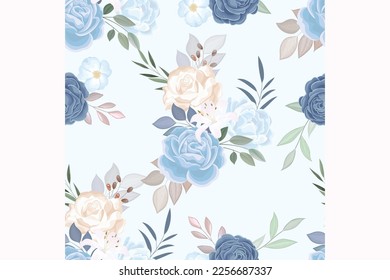  Beautiful seamless pattern beautiful flower and leaves Premium Vector