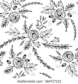 Beautiful seamless pattern with flowers. Bright illustration, can be used for creating card, invitation card for wedding, wallpaper and textile.