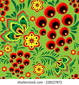 Beautiful seamless pattern with flowers and bunches of rowan