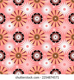 Beautiful Seamless pattern of flowers field on light pink background vector illustration. Cute vintage floral pattern.