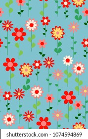 Beautiful seamless pattern with flowers in folk style, vector