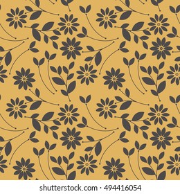 Beautiful seamless pattern with flowers and leaves isolated on yellow background. Template can be used for wallpapers, surface textures, textile, kids cloth and more creative designs. 