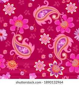 Beautiful seamless pattern with flowers and paisley. Indian, persian motifs. Print for fabric, textile, wrapping.