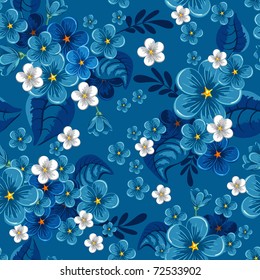 Beautiful seamless pattern with forget-me-not on blue background, vector illustration